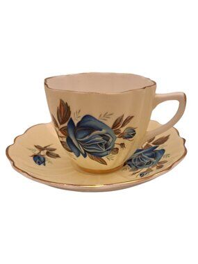 Crownford Blue Rose Teacup and Saucer
